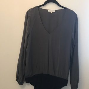 Lavender Brown grey silk bodysuit, long sleeve.